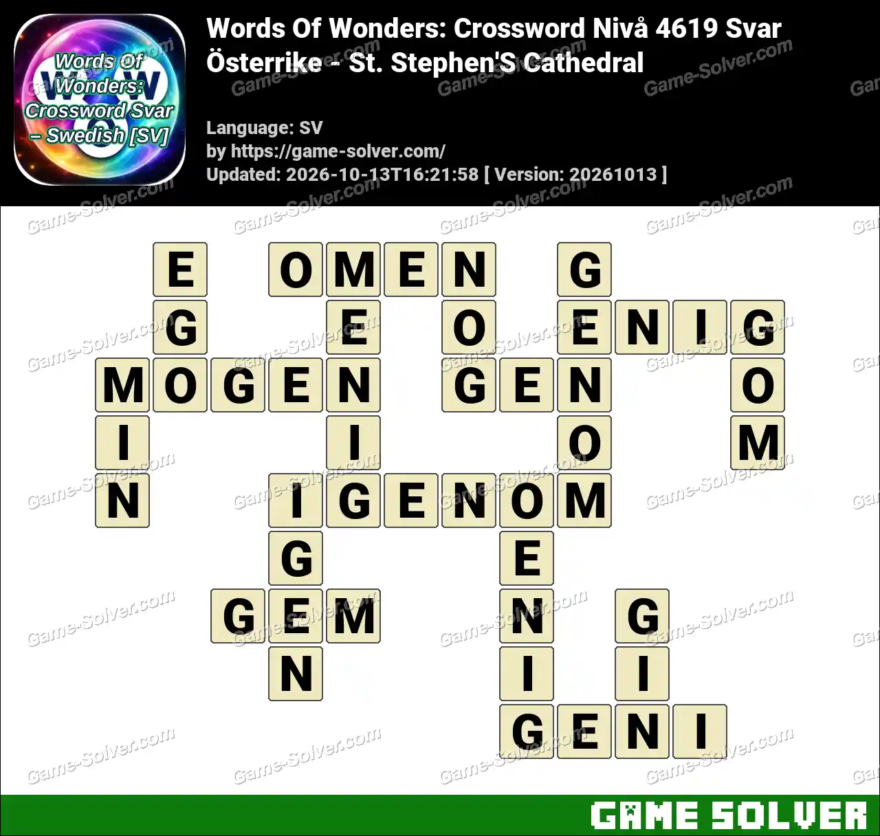 Words Of Wonders: Crossword Nivå 4619 Svar – Österrike – St. Stephen’S Cathedral